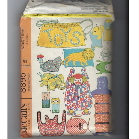 McCall's Other - 1967 McCall's 8895 Craft Pattern - 25 Bazaar Items UNCUT Bonnet Elephant Dog +++